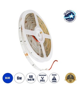 GLOBOSTAR® LILAC 70306 Ταινία LED 6W-m 360lm-m 120° DC 24V Αδιάβροχη IP65 60 x SMD2835 Chip-m Μπλε Dimmable - Sanan SMD Chip - Μ500 x Π0.8 x Υ0.2cm - Ρολό 5 Μέτρων - 5 Χρόνια Εγγύηση
